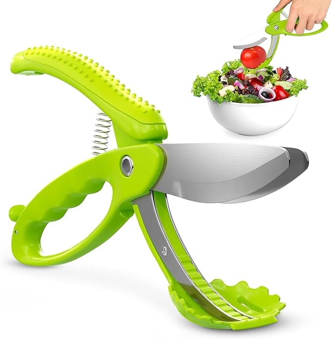 Salad Scissors for Chopped Salad, Two-Blade, Spring-Loaded System | 8.9" Salad Chopper Scissors for Fast Double Cutting; Chops Lettuce, Veggies, and Fruits; Non-Slip Handle; Anti-Slash Head