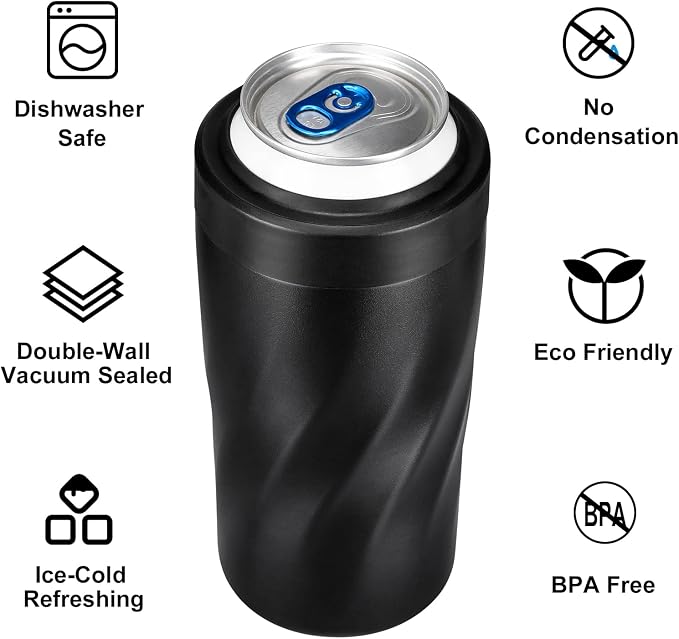Insulated Stainless Steel 24 oz Tumbler with Freezable Drink Can Cooler for all 12 oz Slim Can,Regular Can,Beer Bottle & All Drinks (Frosted Black)