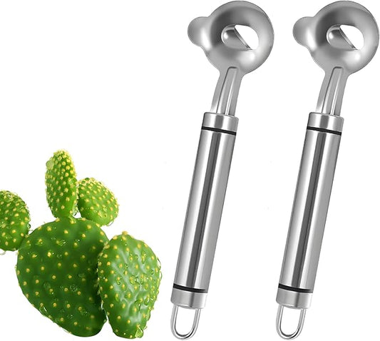 2 PCS Cactus Peeler Tool – Cactus Peeling Spoon, Pelador de Nopales, Multi-Function Nopal Cactus Cutter, Stainless Steel Nopales Peeler with Groove Edge for Peeling Nopales and Noodle
