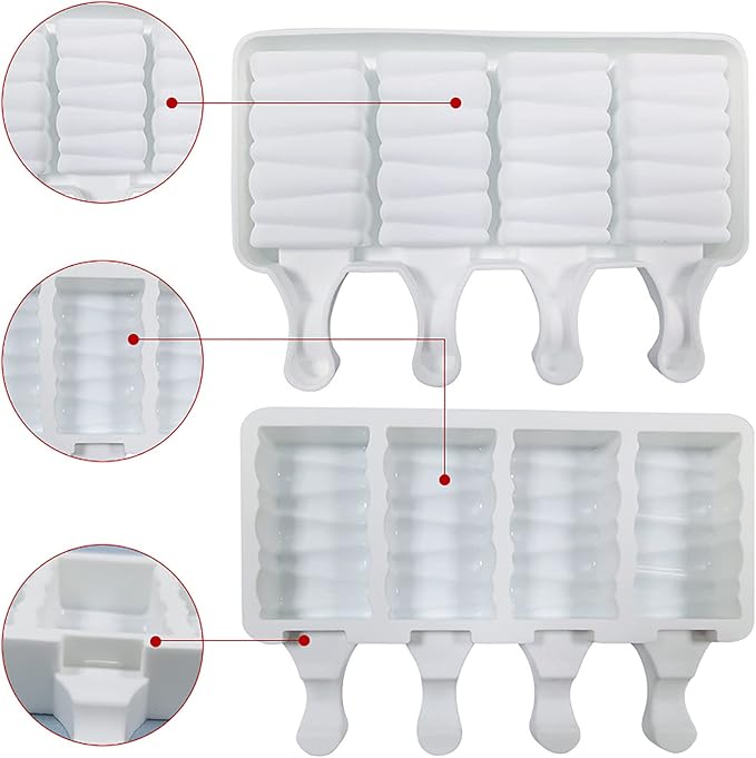 Vilihkc 2 Pack Popsicle Molds 4 Cavities Homemade Silicone Popsicle Molds for Kids Ice Pop Molds with 50 Wooden Sticks for DIY Ice Popsicle