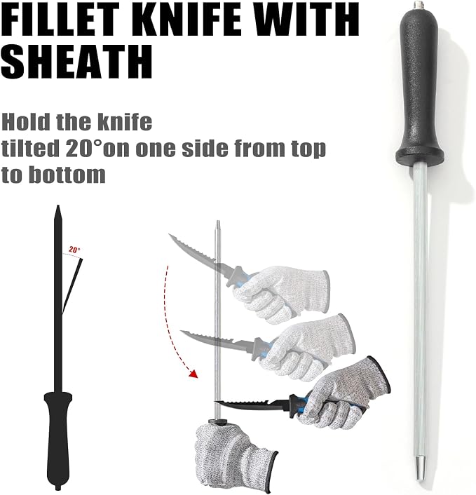 10 Pieces Fillet Knife Set, Stainless Bait Knife with Sharpening Rod and Sheath, Professional Filleting Boning Knife for Meat