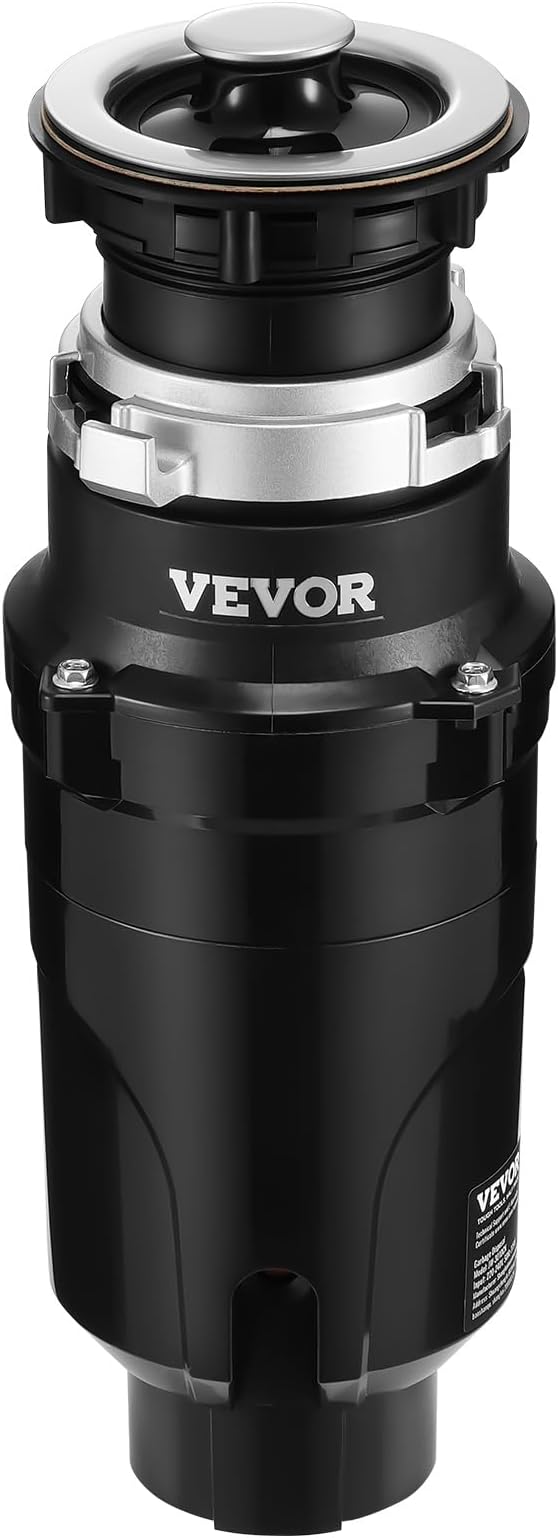 VEVOR JW-301 Garbage 1/2HP 3450RPM DC Motor, Continuous Feed Sink Disposer, EZ Connect Food Waste Grinding System with Power Cord and Splash Guard, for Kitchen, Black