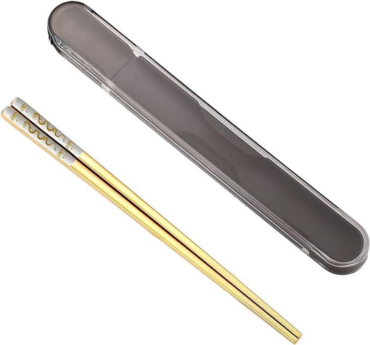 Chopsticks with Case,Metal Chop Stick for School,Office,Outdoor,Gold Dragon | Titanium Plated,Reusable,Dishwasher Safe,Come in a Set,Lightweight,Beginner friendly,Year of the Dragon Gifts,Portable