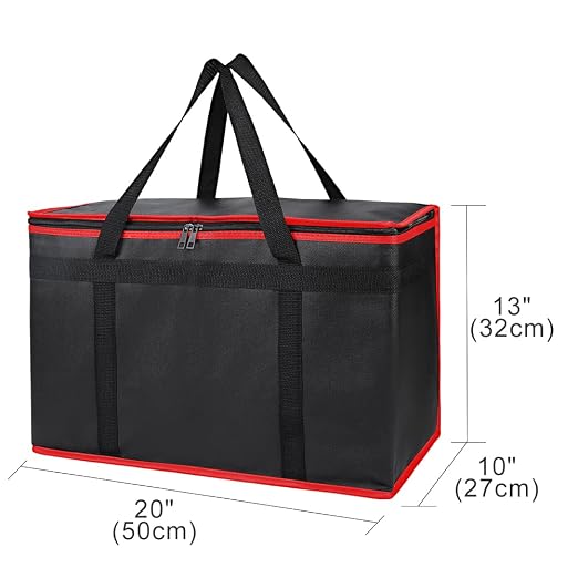 Bodaon Insulated Food Delivery Bag, XX-Large Reusable Grocery Shopping Bags, Picnic Cooler Bag Secure Top Cold, Black with Red Edge, 2-Pack