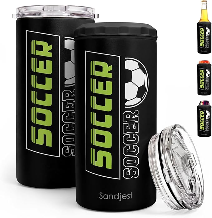 Soccer Can Cooler Stainless Steel 12oz, Insulated Tumbler for Men Brother Buddy Players, Travel Cans Koozie, Sport Gift for Birthday, Christmas