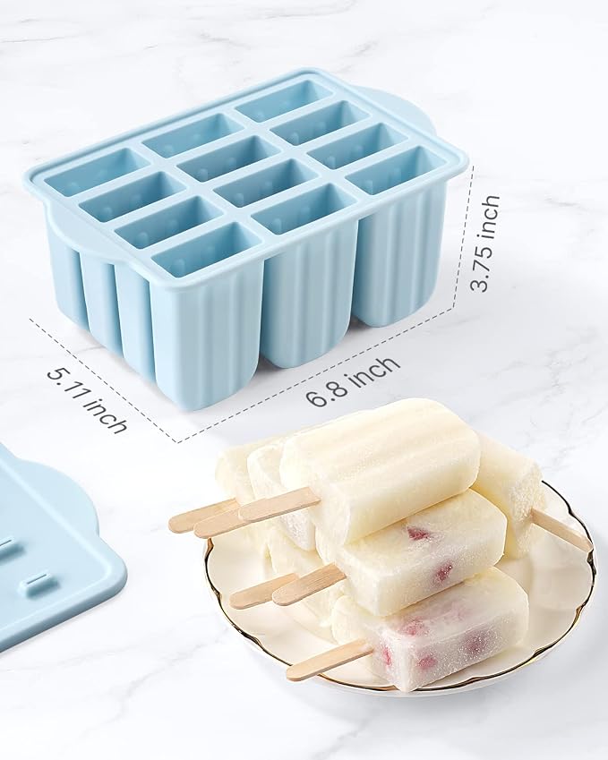 Popsicles Molds, MEETRUE 12 Pieces Silicone Popsicle Molds Easy-Release BPA-free Popsicle Maker Molds Ice Pop Molds Homemade Popsicle Ice Pop Maker with 50PCS Popsicle Sticks+Cleaning Brush