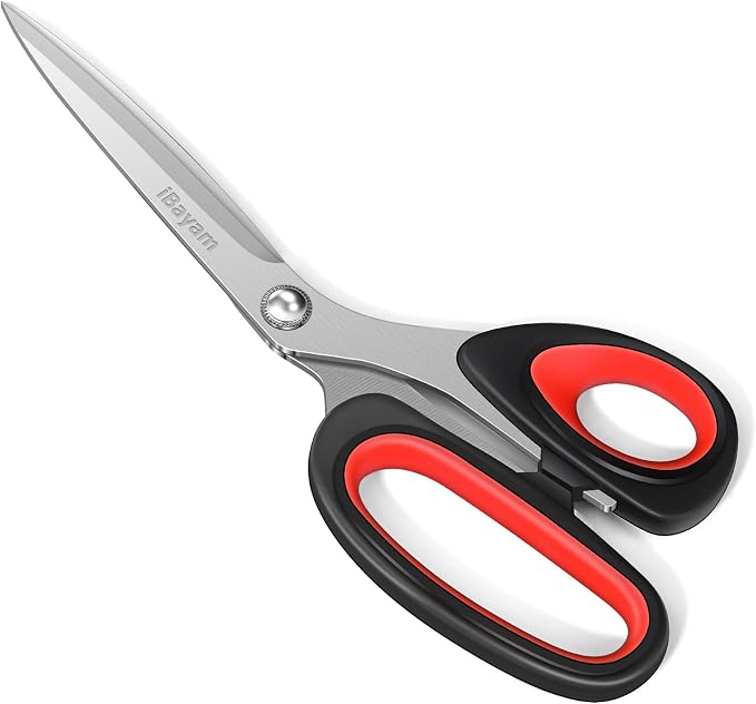 iBayam All Purpose Heavy Duty Scissors for Office, School, Craft, Scrapbook, Vision Board, (1, Red+Black, sewing scissors)
