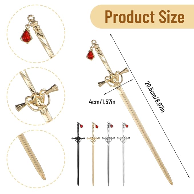 4 PCS Sword Hair Chopsticks for Women, Ancient Style Sword Hair Pin Chinese Hair Accessories Classic Vintage Flower Hair Pin Sticks for Buns Long Straight Hair Fork Pins for Women Girls Gift (4 Color)