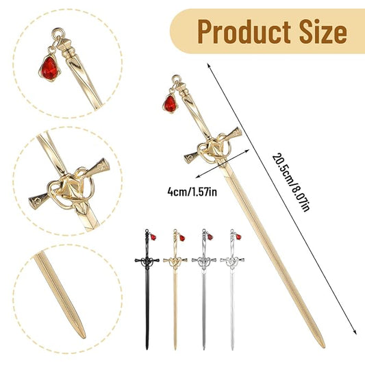 4 PCS Sword Hair Chopsticks for Women, Ancient Style Sword Hair Pin Chinese Hair Accessories Classic Vintage Flower Hair Pin Sticks for Buns Long Straight Hair Fork Pins for Women Girls Gift (4 Color)
