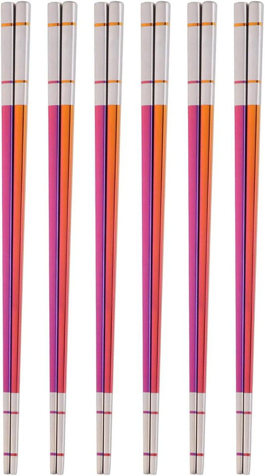 Reusable Stainless Steel Chopsticks,Dishwasher Safe , Easy to Use(6 PCS,Dazzling red)