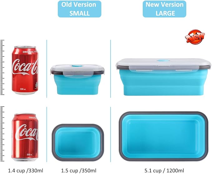 Collapsible Food Storage Containers with Airtight Lid & Air Vent, 40.5 oz, Kitchen Stacking Silicone Collapsible Meal Prep Container Set for Leftover, Microwave Freezer Dishwasher Safe, Blue, Set of 4