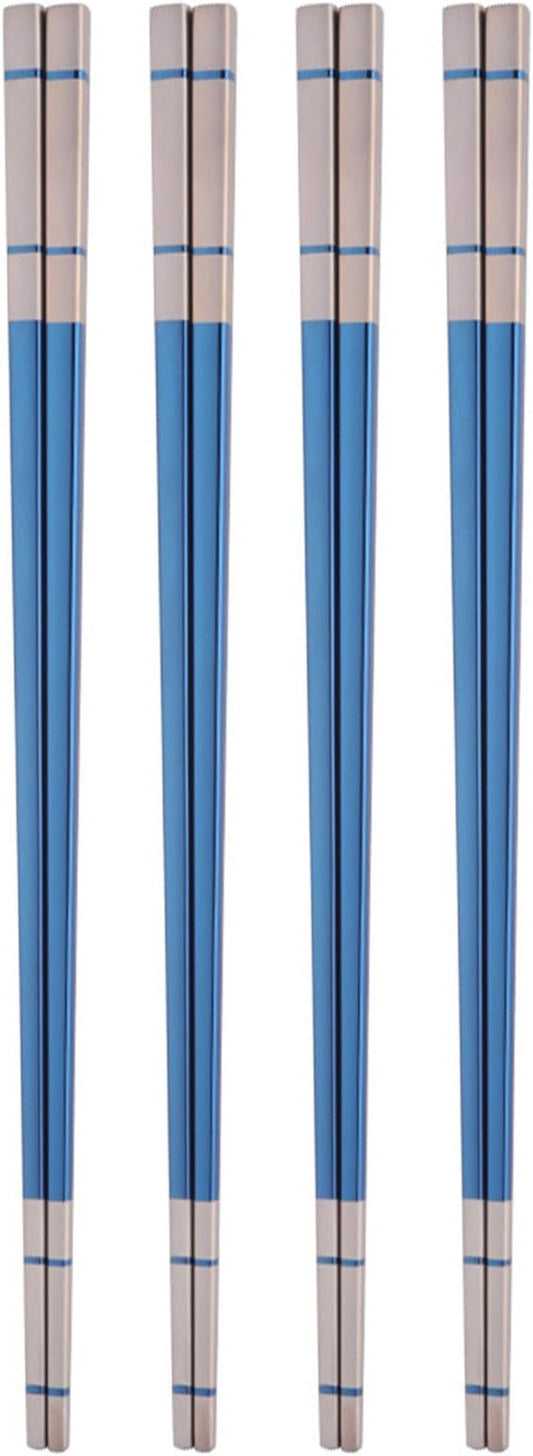 Reusable Stainless Steel Chopsticks,Dishwasher Safe , Easy to Use(4 PCS,blue)