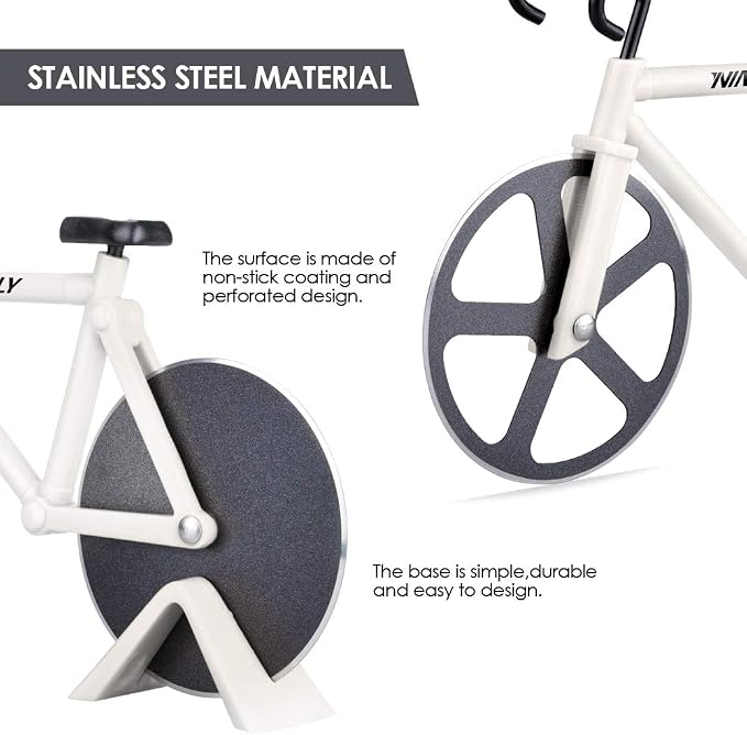 Ninonly Bicycle Pizza Cutter Wheel,Non-stick Bike Pizza Slicer,Stainless Steel Cutting Wheels With a Stand for Pizza Lovers, Housewarming Gifts Cool Kitchen Gadget Cool Men's Gift