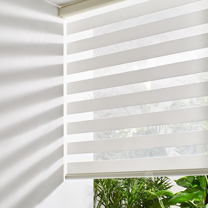 Persilux Cordless Zebra Blinds for Windows (33" W X72 H, Cream) Free-Stop Roller Windows Shades Dual Layer Light Control for Day and Night, Light Filtering Sheer Shades for Home, Easy to Install