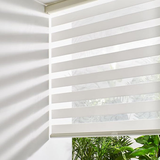 Persilux Cordless Zebra Blinds for Windows (33" W X72 H, Cream) Free-Stop Roller Windows Shades Dual Layer Light Control for Day and Night, Light Filtering Sheer Shades for Home, Easy to Install
