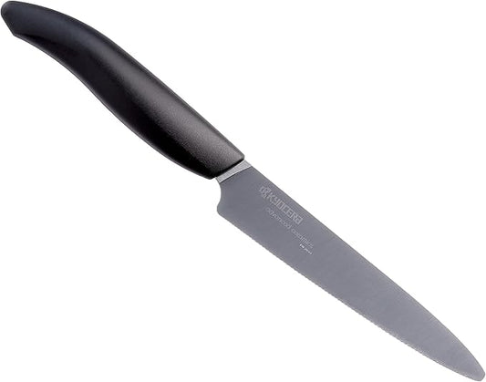 Kyocera Advanced Ceramic Revolution Series 5-inch Micro Serrated Tomato, Utility Knife, Black Blade