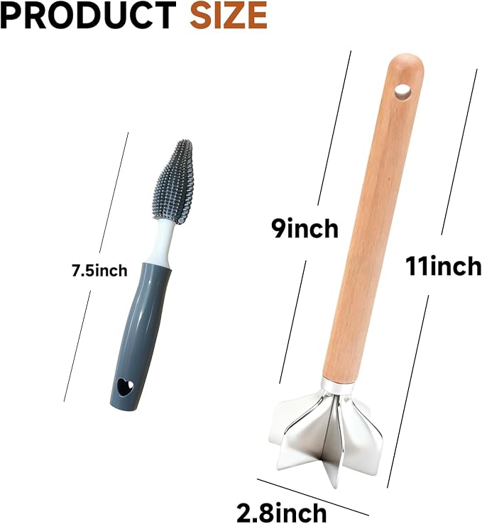 Stainless Steel Meat Masher, Meat Chopper, 11 Inch with Cleaning Brush | Ground Beef Chopper Tool, Hamburger Smasher Tool for Hamburger Meat, Ground Beef, Turkey, or Potatoes
