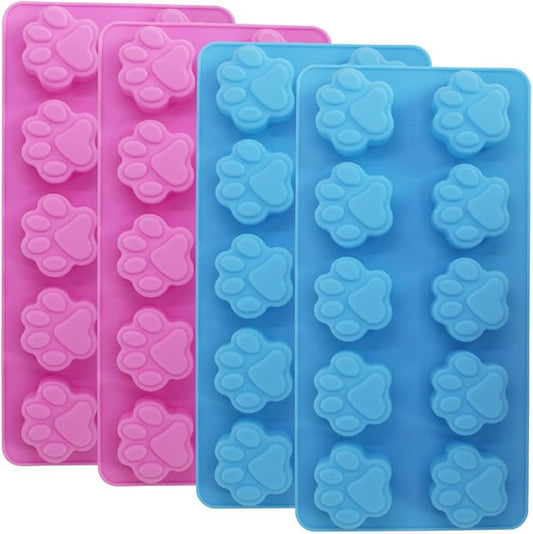 DaKuan 4-Pack Food Grade Silicone Paw Print Mold | Reusable Pet Ice Candy Chocolate Bakery Molds | Oven, Freezer & Dishwasher Safe