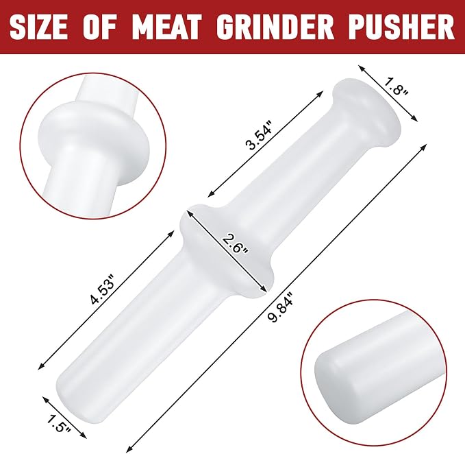 Meat Grinder Pusher Tool for Kitchenaid Lem Meat Sausage Food Grinders, Meat Grinder Plunger Pusher Length 9.8" Stuffing End OD 1.5"- Kitchen Food Grinder Attachment (1 Pcs)