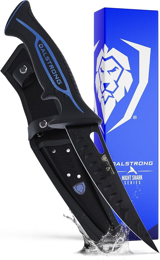 Dalstrong Curved Boning Knife-6”-Night Shark Series-7CR17MOV High Carbon Steel - Titanium Coated Blade Fillet Knife for Meat for Outdoors & Fishing-Polypropylene Handle-w/Sheath-NSF Certified
