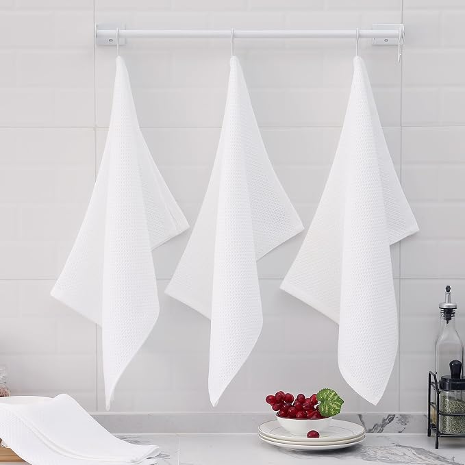 Homaxy 100% Cotton Oversized Waffle Weave Kitchen Towels, 3-Pack, White | 20 x 28 Inches, Ultra Soft Absorbent Dish Towels, Quick Drying Large Cleaning Towels