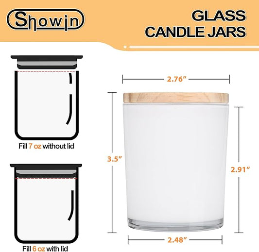 Thick Candle Jars for Making Candles 16 Pcs, 7 OZ Empty Jars with Wood Lids for Candle Making, Sample Container, White
