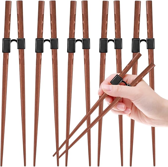 LYART 5 Pairs Reusable Training Chopsticks Beginners for Kids Adults Learners, Japanese Wooden Chopsticks Trainers Set, Dishwasher Safe, L8.86Inch (2.Tortoiseshell)