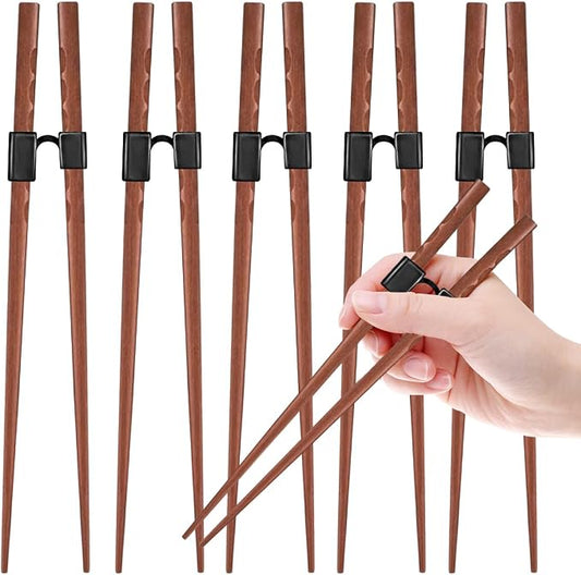 LYART 5 Pairs Reusable Training Chopsticks Beginners for Kids Adults Learners, Japanese Wooden Chopsticks Trainers Set, Dishwasher Safe, L8.86Inch (2.Tortoiseshell)