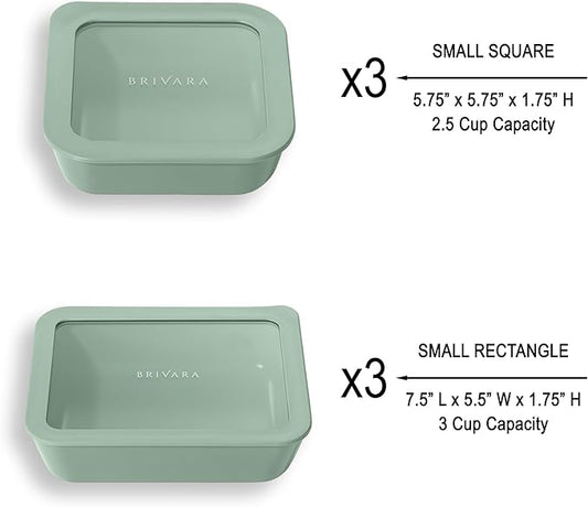 Ceramic Coated Glass Food Storage Container | No PTFE, PFOA, PFAS, and BPA | Reusable Non Toxic Meal Prep Container with Glass Lid | Easy To Store | 6 Piece Food Prep [Willow]