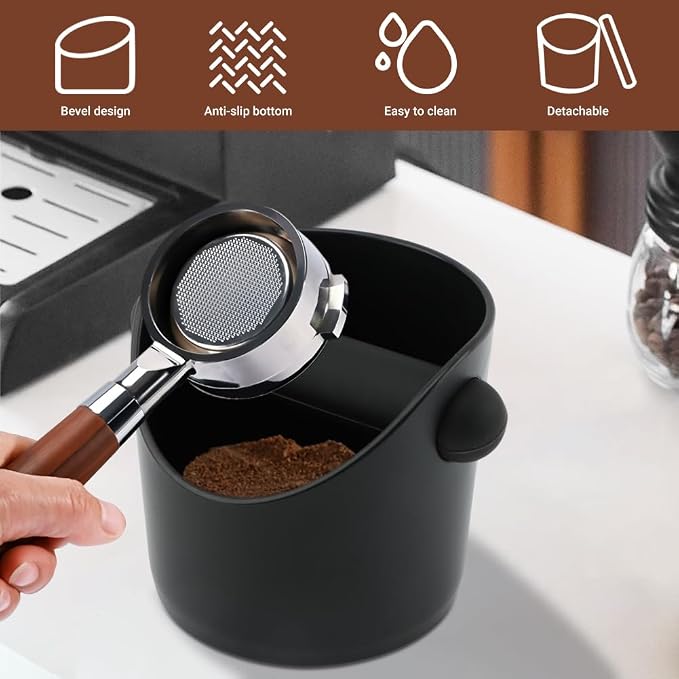 Espresso Knock Box 4.3 Inch, Compact Coffee Grounds Bin with Removable Knock Bar and Non-Slip Base, Splash-Proof for Most Espresso Machines for Home, Cafes, Restaurants