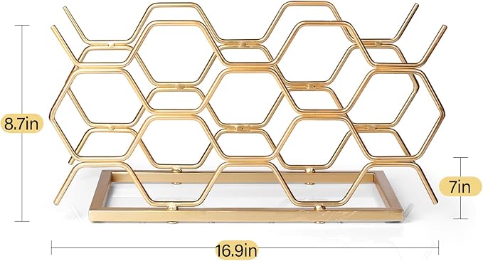 Countertop Wine Rack - 10 Bottle Freestanding Modern Gold Metal Small Wine Rack - Tabletop Wine Holder Stand for Cabinet, Pantry, Wine Bottle Storage……