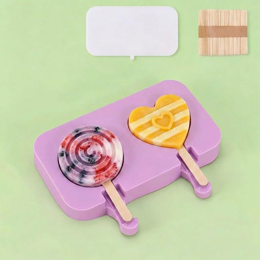 Cute Heart Popsicle Molds Silicone Lollipop Ice Pop Molds Homemade Popsicle Silicone Mold with 100pcs Popsicle Sticks Reusable Easy Release Ice Pop Maker (Heart B)