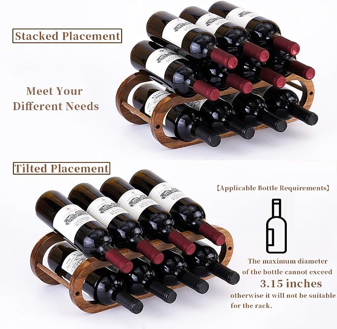 Navtcow Wine Rack and Water Bottle Organizer 2 in 1 for Cabinet and Countertop - Adjustable in 2 Sizes (Acacia Wood 2 Tier)