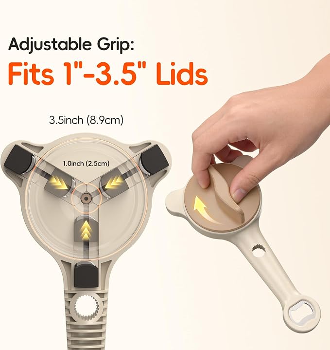 4-In-1Jar Opener,Jar Openers For Seniors,Adjustable Jar Opener Fits 1-3.5 Inch Bottle Caps,Perfect or Arthritis and WeakHands,Works Beer,Sauces,Canned Goods(Included Magnetic Hook)