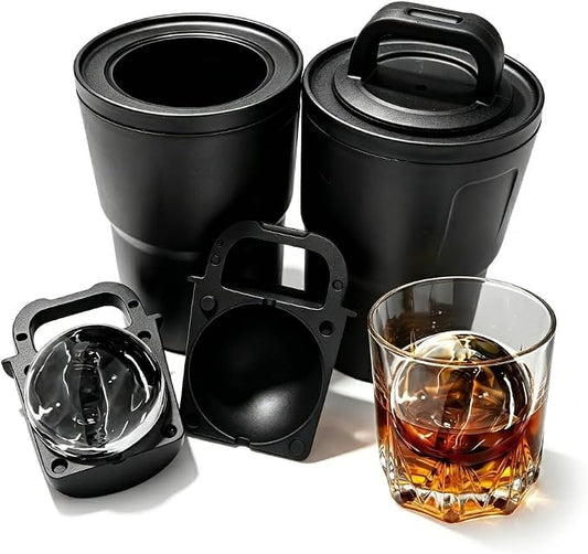 Crystal Clear Ice Ball Maker with Insulated Black Cup – Large Sphere Silicone Ice Mold for Whiskey & Cocktails Slow Melting Clear Ice Maker, Bourbon, Scotch Gifts for Home Bar 2 Pack