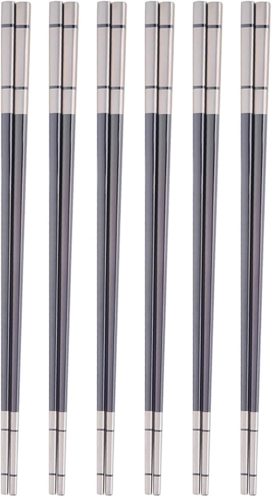 Reusable Stainless Steel Chopsticks,Dishwasher Safe , Easy to Use(6 PCS,black)
