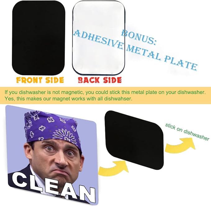 Michael Scott Prison Mike Funny Dishwasher Magnet Clean Dirty Sign Sticker | Strongest Magnet Double Sided Flip with Metal Magnetic Plate Universal Kitchen Dish Washer Reversible Indicator,Non-Scratch