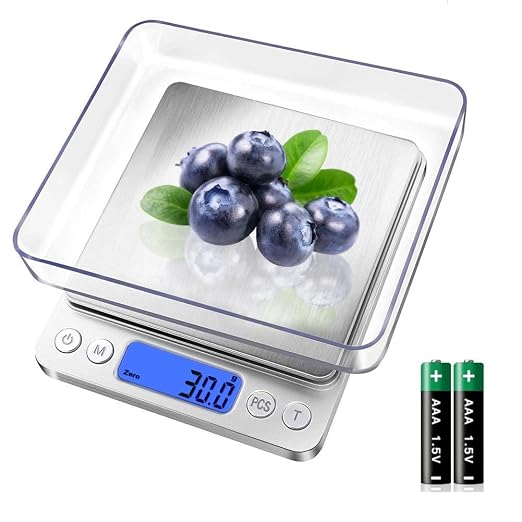 Digital Food Kitchen Scale, 3000g/0.1g High Accuracy Mini Pocket Scale Measures in Grams and oz for Cooking, Baking, Jewelry, Tare Function,2 Trays, LCD Display (Batteries Included)