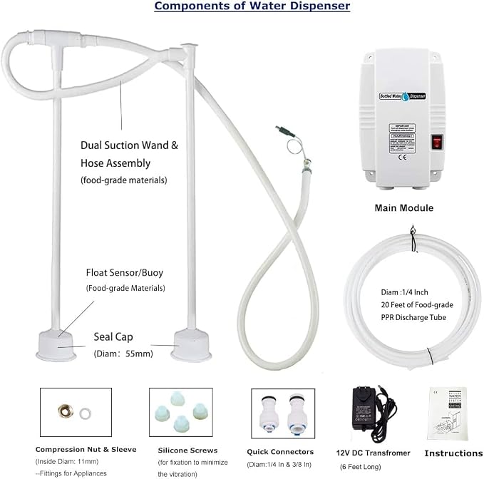 5 Gallon Bottled Water Dispenser Pump for Fridge,Bottle Water Dispensed Pump System Single-Tube for Coffee,110V Automatic Drinking Water Jug Pump Power 25W for Refrigerator Ice Tea Maker Kitchen