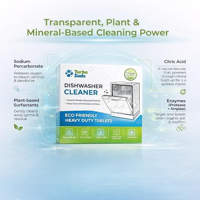 Dishwasher Cleaner and Deodorizer XL Tablets – Heavy-Duty Descaler & Odor Remover for Hard Water, Removes Spots & Residue, Enhance Drying & Shine, 12 Pack (1 Year Supply)