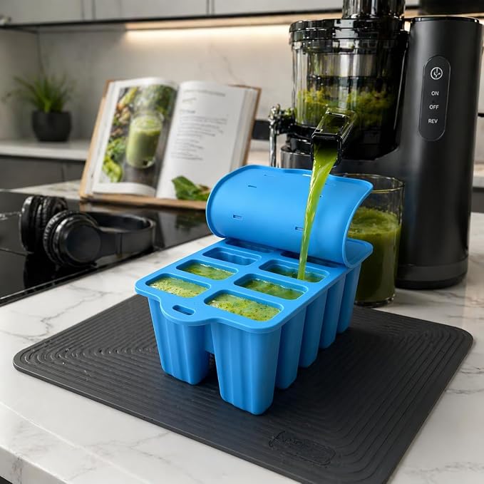 10-Cavity Silicone Popsicle Molds, BPA Free Homemade Ice Pop Maker, Blue | BPA Free Non-Stick, Easy Release, Comes with 100 Sticks, Bags, Brush & Funnel,Ideal for DIY Frozen Desserts,Kids & Home Use