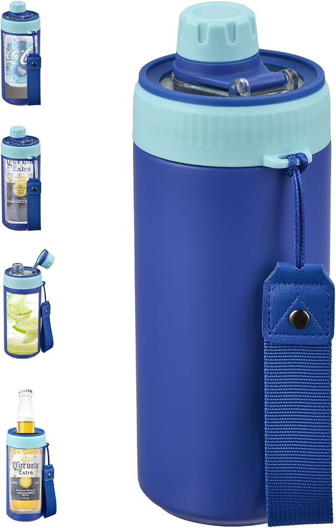 MAISON HUIS 4 In 1 Beer Can Cooler Bottle Holder with Drinking Spout Lid for 12oz Regular, Slim Skinny Cans Bottles,Sealed Insulated Double Wall Vacuum Stainless Steel Can Keeps Your Drinks Cold