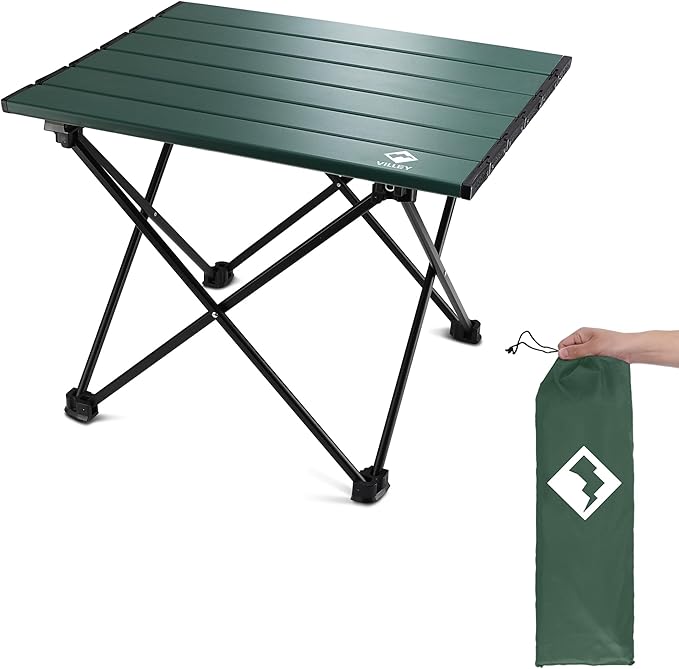 VILLEY Portable Camping Side Table, Ultralight Aluminum Folding Beach Table | Lightweight & Portable, Aluminum Folding Table with Carry Bag for Camping, Outdoor Cooking, Beach, Picnic, Boat & Travel