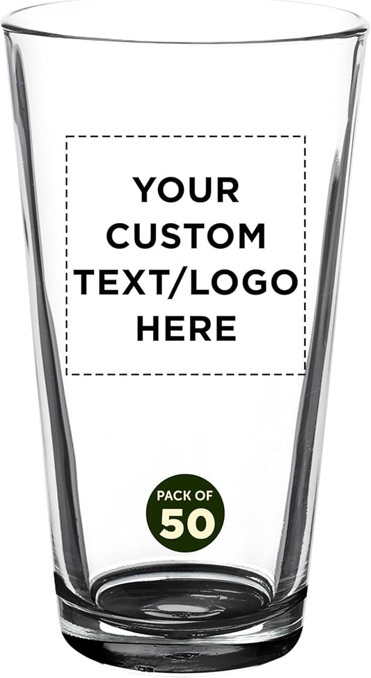 Custom Casale Pint Glass 16 oz. Set of 50, Personalized Bulk Pack - Beer Glasses, Heavy Duty Drinkware - Black