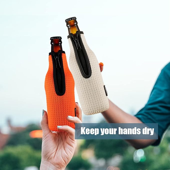 Beer Sleeve Insulators 12oz 330ml Standard Bottle Cooler Covers Zip-up Jacket Holder Non-slip Thick Neoprene Sleeves 4PC Pack (Orange/Green/Black/Light Blue)