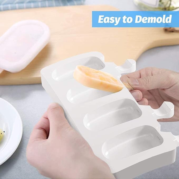 Popsicle2 Pack Silicone Popsicle Molds for Kids, 4 Cavities Ice Pop Molds Oval with 50 Wooden Sticks for DIY Ice Cream