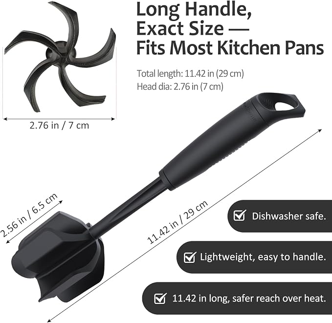 Ourokhome Meat Chopper and Potato Masher, Heat Resistant Nylon Ground Beef Smasher for Hamburger, 5 Curved Blades Nonstick Mixer & Stirrer, Practical Kitchen Gadgets, Black