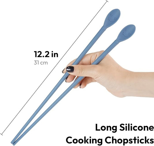 Carrotez Silicone Cooking Chopsticks, Long (12 inch) Reusable Chopsticks for Cooking, Heat Resistant, Non-Scratch, Gentle on Cookware, 1 pair - Blue