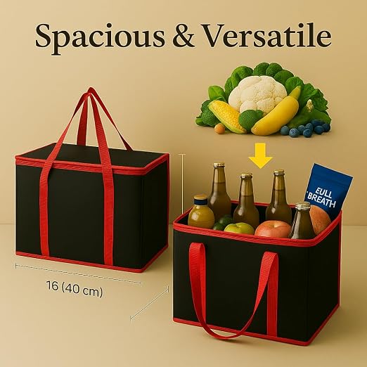 musbus 2Pk Trunk Organizer for Car Insulated Reusable Grocery Bags, Collapsible Cooler Bag for Groceries, Heavy Duty Large Insulated Bag (Large, Charcoal Black)