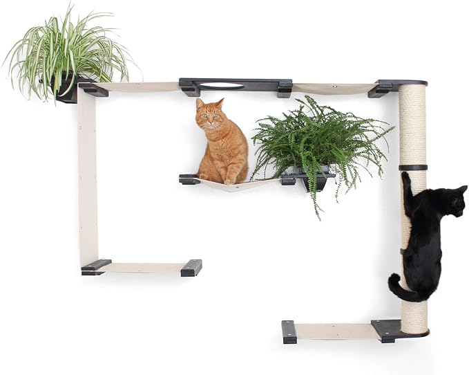 CatastrophiCreations Mini Garden - Multiple-Level Cat Hammock & Climbing Activity Center - Wall-Mounted Cat Tree Shelves English Chestnut/Natural